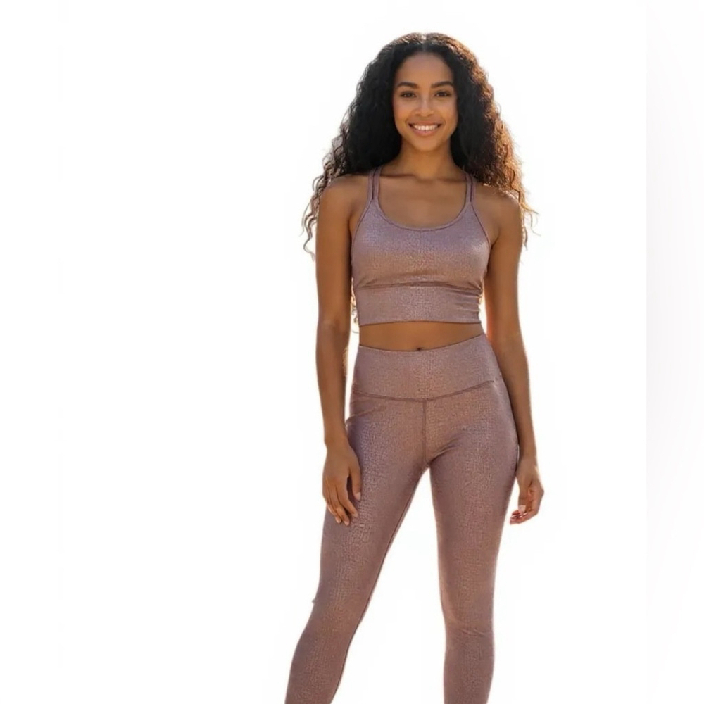 Calvin Klein Performance Pink Shiny Crocodile Printed Athleisure Set Sz Small